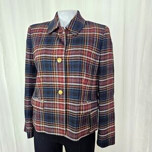 Brooks Brothers wool blend plaid jacket red blue size 10